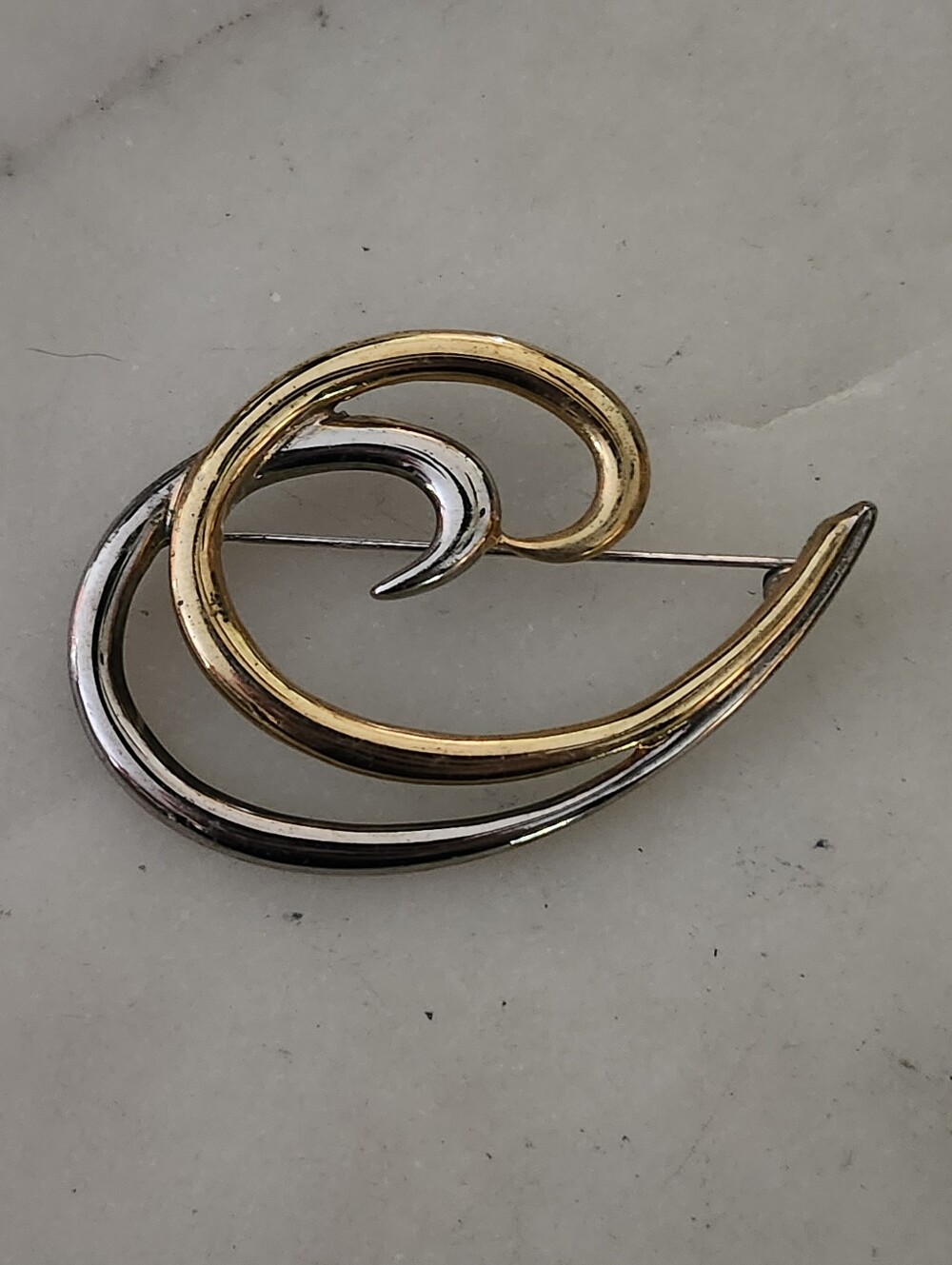 Monet Two-Tone Gold and Silver Swirl Brooch - Vintage